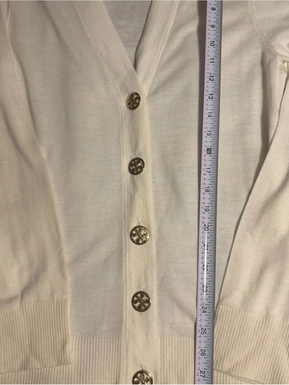 Tory Burch Womens White  cream V-Neck Button Cardigan